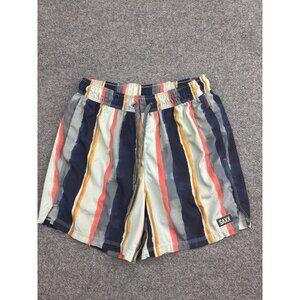 SAXX Shorts Mens Large Multicolor Stripe Swim Trunks Lined Elastic Waist Pockets